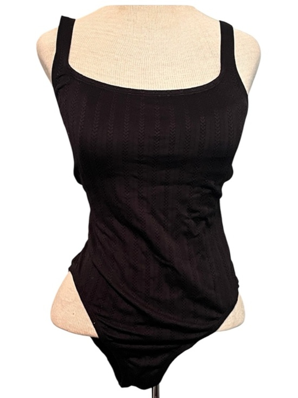 Jantzen Black Ribbed Square-Neck bathing suit with Tank Straps size 12